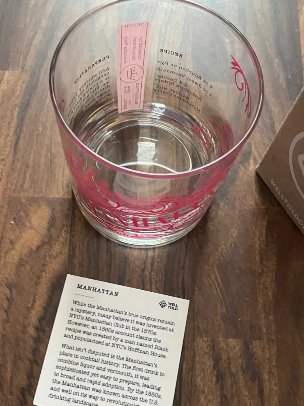 U.S. Whiskey History Glass, Manhattan-NWT